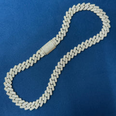 14mm Ice Out Lab Grown Diamond Cuban Necklace, 10K White Gold Cuban Link Chain