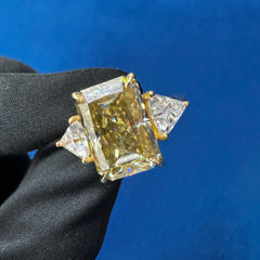 14K Yellow Gold Radiant Cut Canary Yellow Three Stone  Lab Grown Diamond Engagement Ring