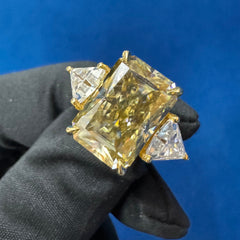 14K Yellow Gold Radiant Cut Canary Yellow Three Stone  Lab Grown Diamond Engagement Ring