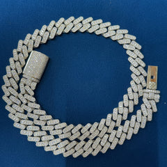 14mm Ice Out Lab Grown Diamond Cuban Necklace, 10K White Gold Cuban Link Chain
