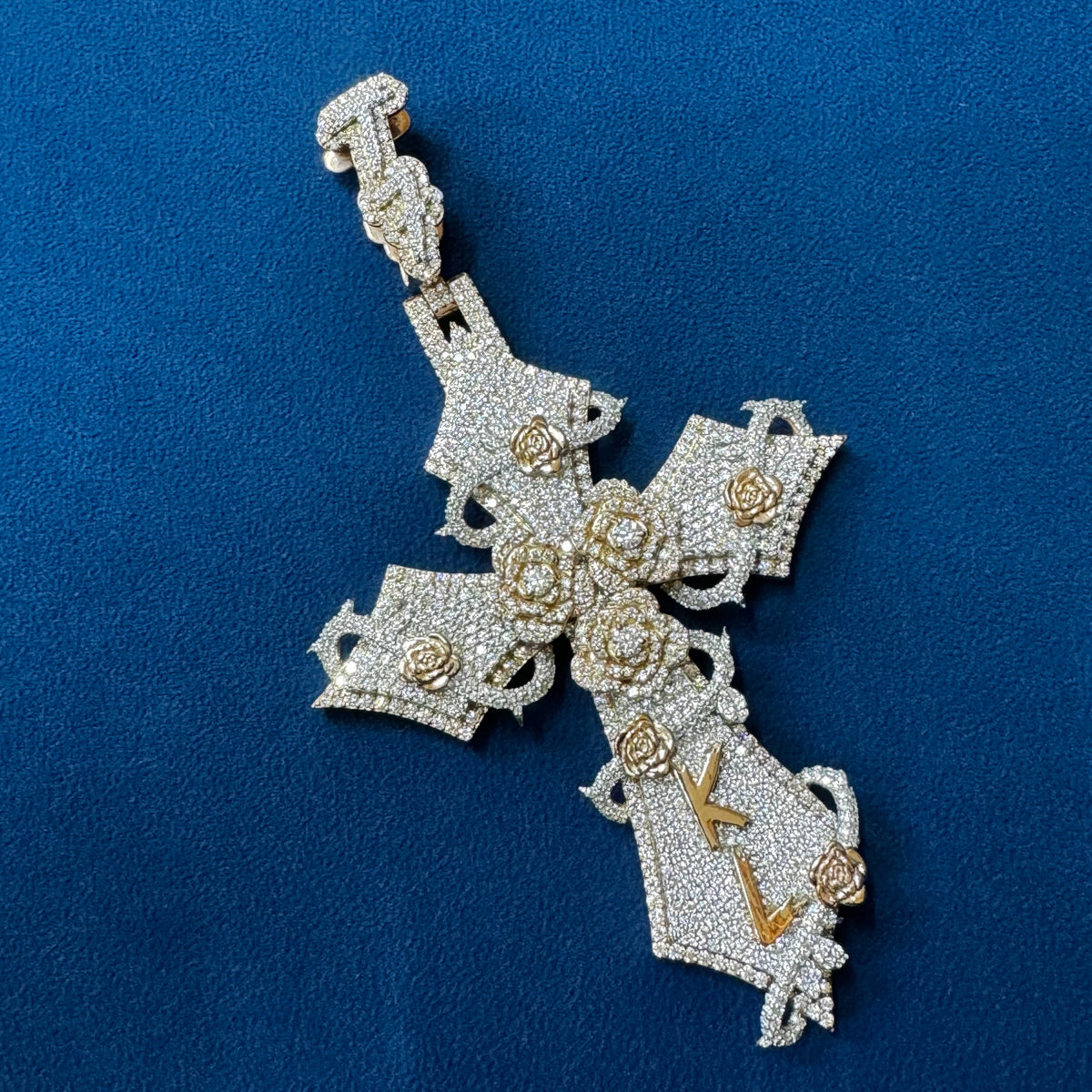 Diamond Cross Pendant, 18K White Gold Diamond Jesus Cross Pendant