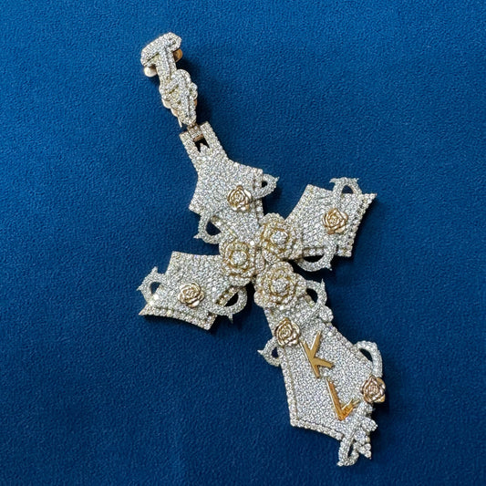 Diamond Cross Pendant, 18K White Gold Diamond Jesus Cross Pendant