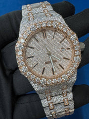 Iced out VVS CVD Diamond Bust Down Hip Hop Two Tone Watch