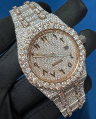 Iced out VVS lab Diamond Arabic Dial Two tone Hip hop Watch