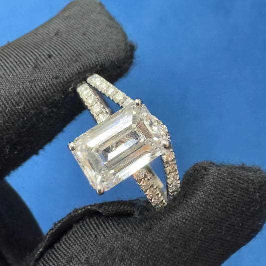 Certified 3.0CT Emerald Cut Lab Grown Diamond Engagement Ring