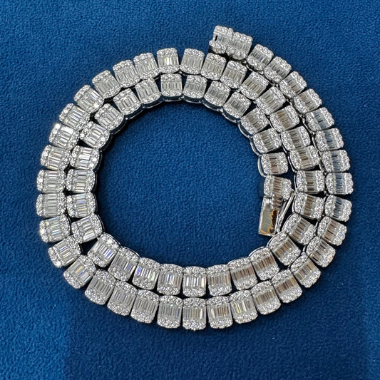 8.5mm Round & Baguette Cut Moissanite Diamond Iced Out Tennis Chain