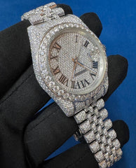 Iced out VVS Moissanite Diamond Roman Dial Bust Down Watch
