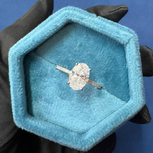 IGI Certified 3.0CT Lab Diamond Engagement Ring Hidden halo Oval Cut Ring