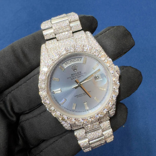 Iced out VVS Moissanite Diamond Day Date Bust Down Watch