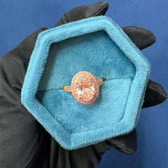 3.0Ct VVS2 Vivid Pink Color Oval Lab Grown Diamond Ring, Double Halo Engagement Ring