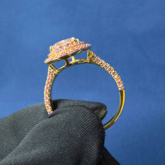 3.0Ct VVS2 Vivid Pink Color Oval Lab Grown Diamond Ring, Double Halo Engagement Ring