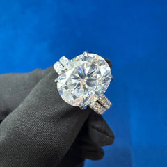 12x10 mm Iced Crushed Lab Diamond Engagement Ring,18KT white gold Bridal ring Set