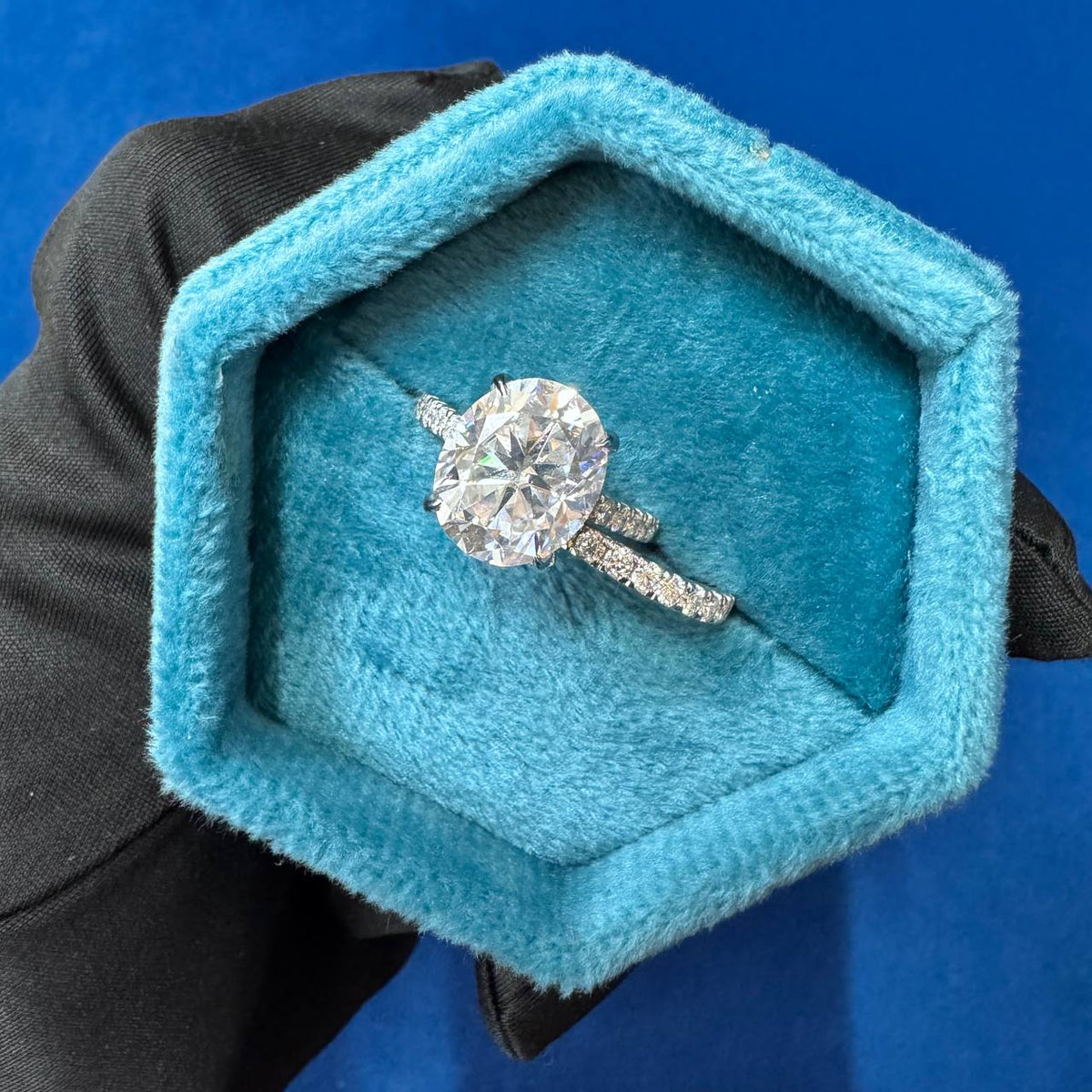 12x10 mm Iced Crushed Lab Diamond Engagement Ring,18KT white gold Bridal ring Set