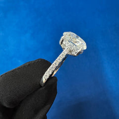 12x10 mm Iced Crushed Lab Diamond Engagement Ring,18KT white gold Bridal ring Set