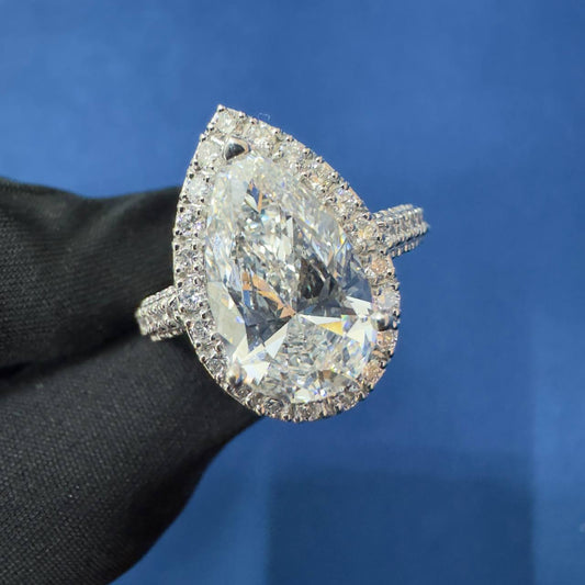 Pear Cut 4CT D VVS1 Halo Lab Grown Diamond Engagement Ring for Women