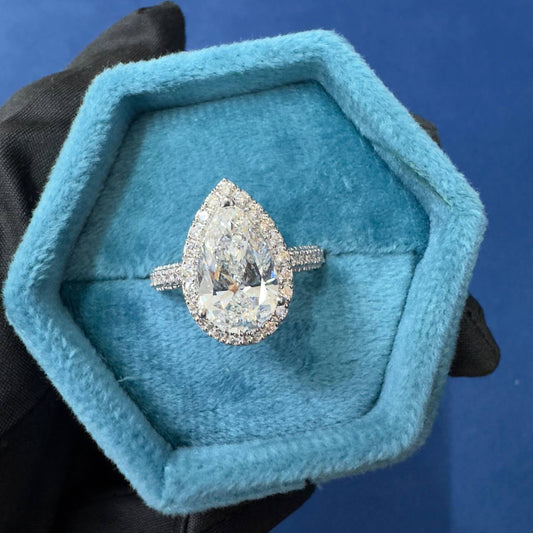 Pear Cut 4CT D VVS1 Halo Lab Grown Diamond Engagement Ring for Women