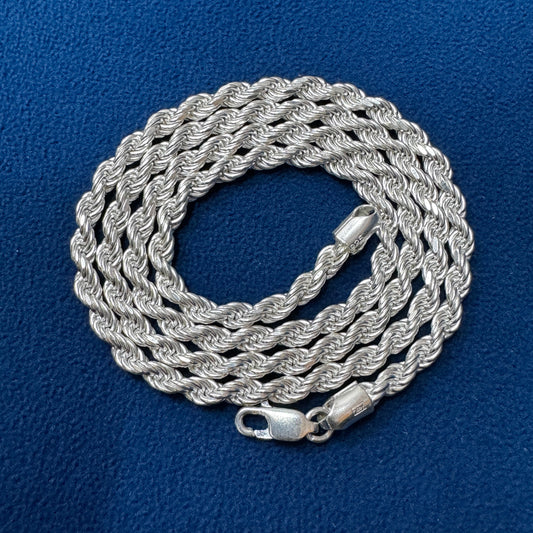 4mm 925 Sterling Silver Vermeil Rope Chain Necklace
