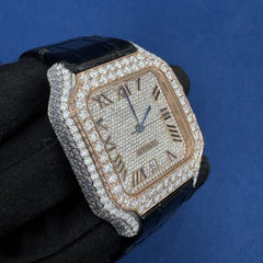 41MM VVS Lab Grown Diamond Black Leather Band Watch