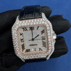 41MM VVS Lab Grown Diamond Black Leather Band Watch