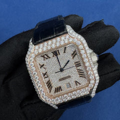 41MM VVS Lab Grown Diamond Black Leather Band Watch