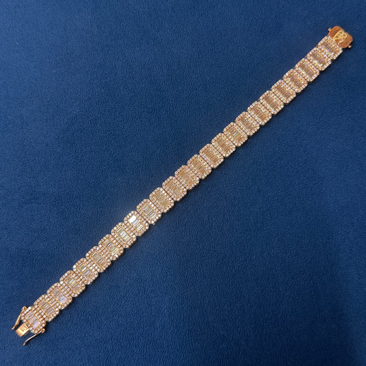 Luxurious Baguette & Round Cut Diamonds 14K Rose Gold Unisex Bracelet