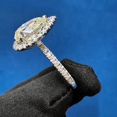 Certified Pear Cut VVS Color Halo Lab Grown Diamond Engagement Ring