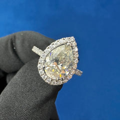 Certified Pear Cut VVS Color Halo Lab Grown Diamond Engagement Ring