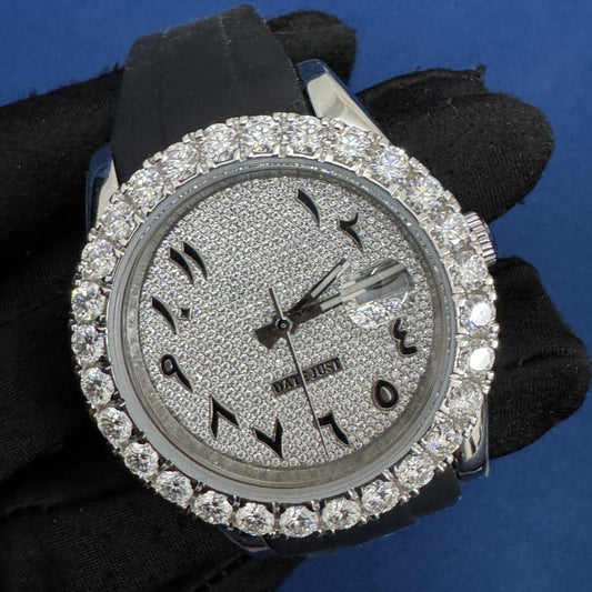 41MM VVS Lab Grown Diamond Black Silicon Band Watch