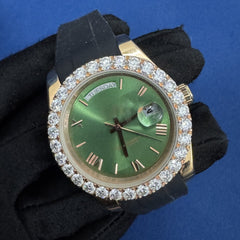 41mm Green Dial Diamond Bezel Watch for men