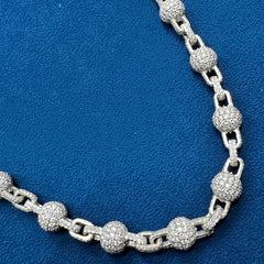 9.5 mm Clustered Lab Diamond Ball Necklace ,925 Sterling Silver Iced  Hip Hop Ball Chain∙
