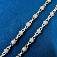 9.5 mm Clustered Lab Diamond Ball Necklace ,925 Sterling Silver Iced  Hip Hop Ball Chain∙