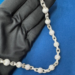 9.5 mm Clustered Lab Diamond Ball Necklace ,925 Sterling Silver Iced  Hip Hop Ball Chain∙