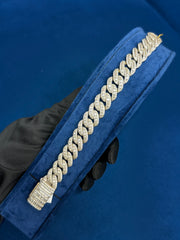 15MM Iced Out Round and Baguette Diamond Cuban Link Bracelets for Men