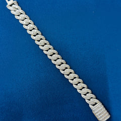 15MM Iced Out Round and Baguette Diamond Cuban Link Bracelets for Men