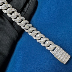 15MM Iced Out Round and Baguette Diamond Cuban Link Bracelets for Men