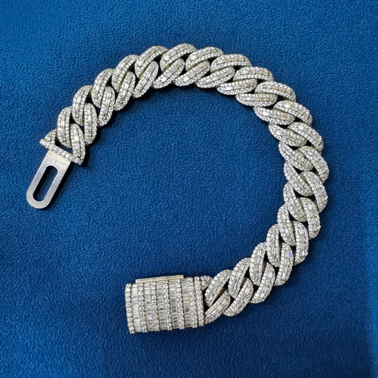 15MM Iced Out Round and Baguette Diamond Cuban Link Bracelets for Men