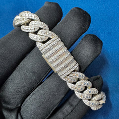 15MM Iced Out Round and Baguette Diamond Cuban Link Bracelets for Men
