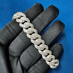 15MM Iced Out Round and Baguette Diamond Cuban Link Bracelets for Men