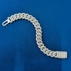 15MM Iced Out Round and Baguette Diamond Cuban Link Bracelets for Men