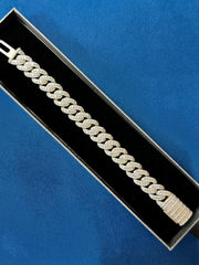 15MM Iced Out Round and Baguette Diamond Cuban Link Bracelets for Men