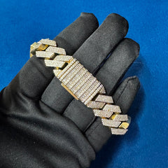 18.5 Moissanite Diamond 14K Yellow Gold Hip Hop Cuban Bracelet