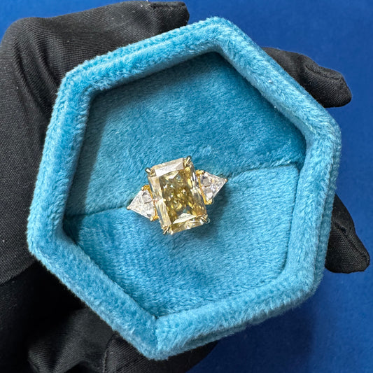 14K Yellow Gold Radiant Cut Canary Yellow Three Stone  Lab Grown Diamond Engagement Ring