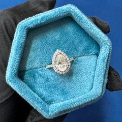 Certified Pear Cut VVS Color Halo Lab Grown Diamond Engagement Ring
