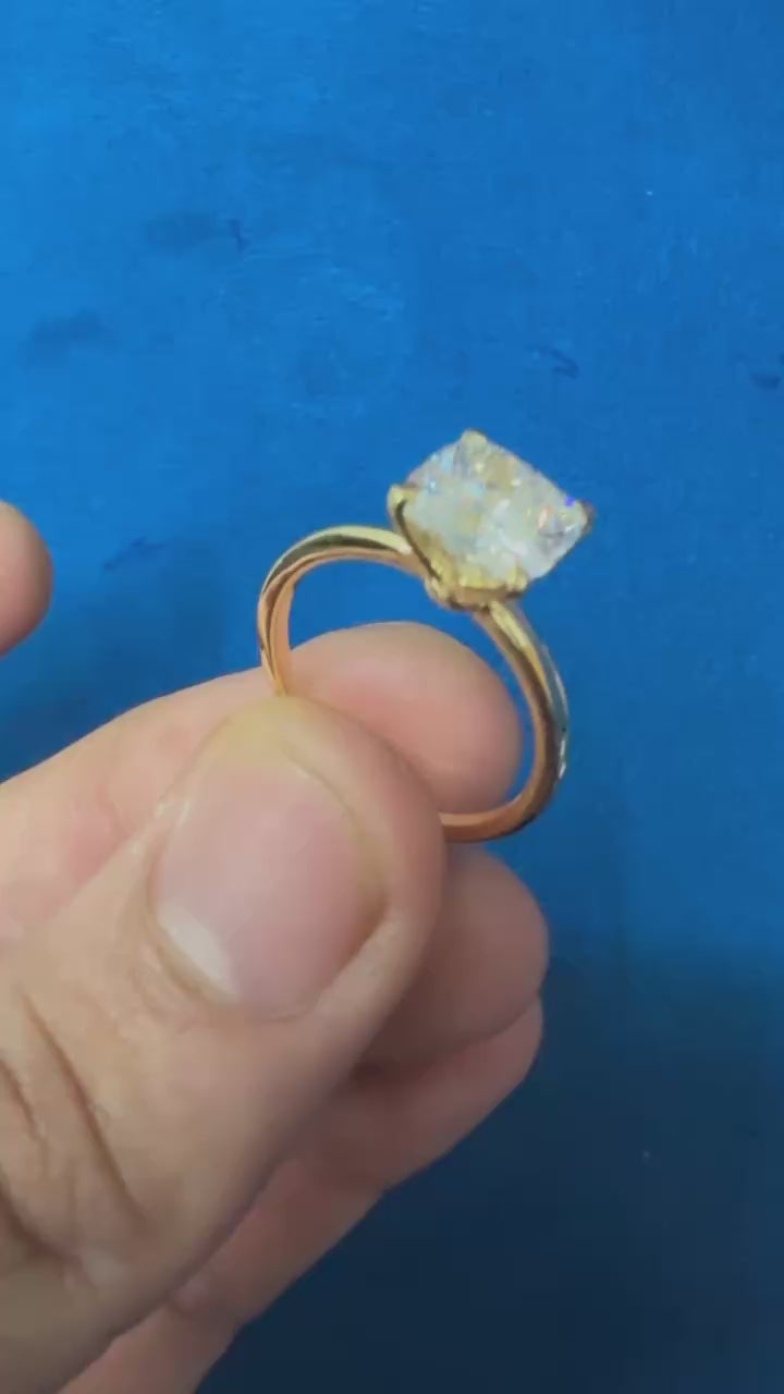 8mm D Colour VVS 2 Cushion Cut Lab Grown Diamond Ring , Solitaire Engagement Ring