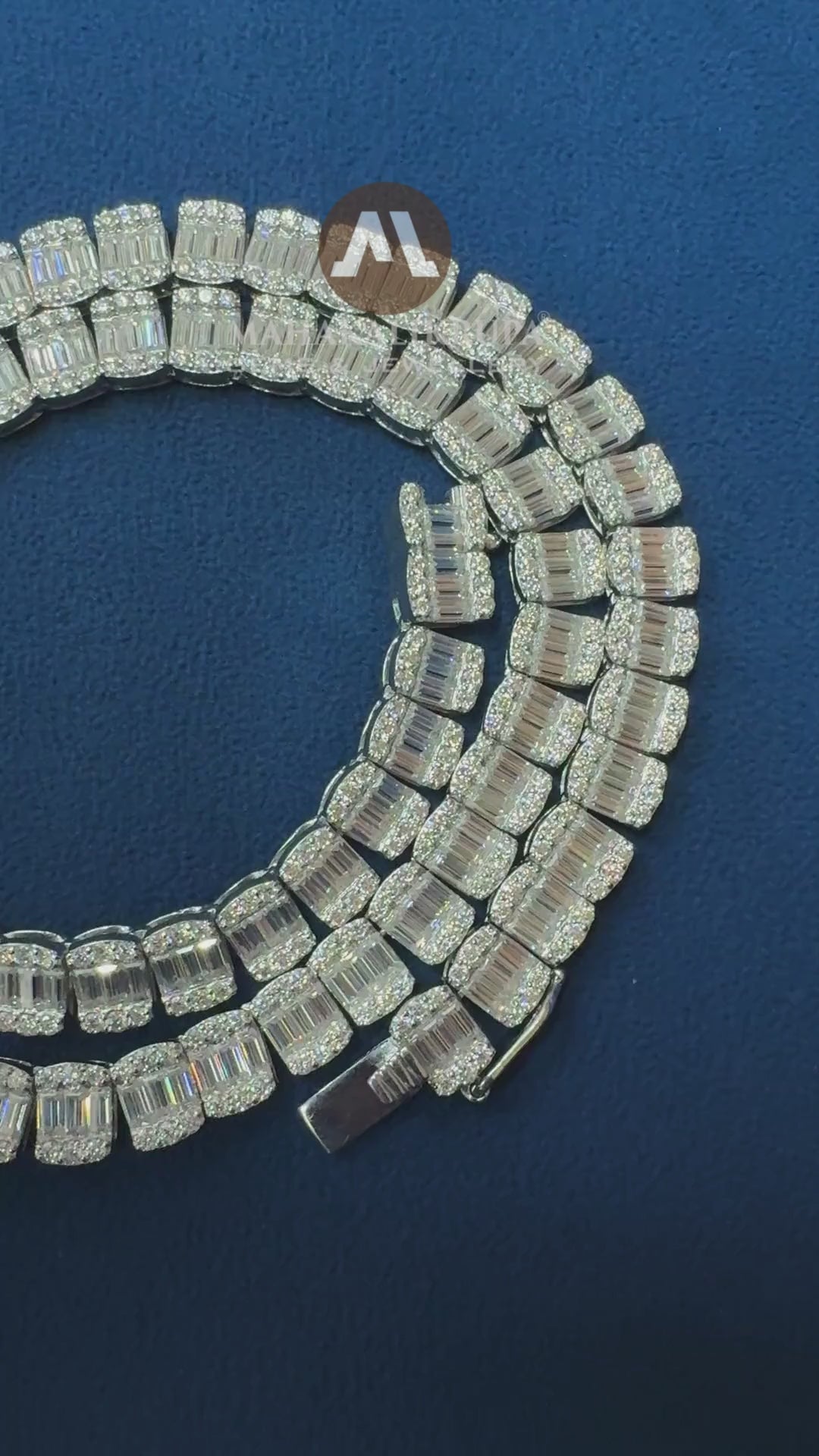 8.5mm Round & Baguette Cut Moissanite Diamond Iced Out Tennis Chain