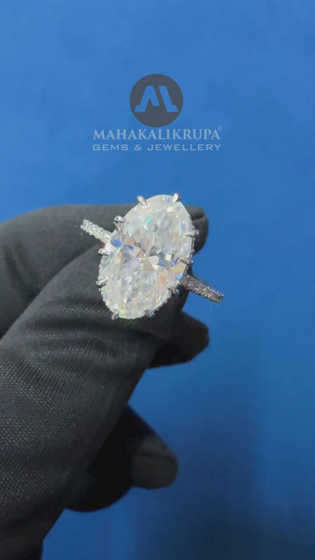 4CT VVS Moval Cut Lab Grown Diamond Hidden halo Engagement Ring