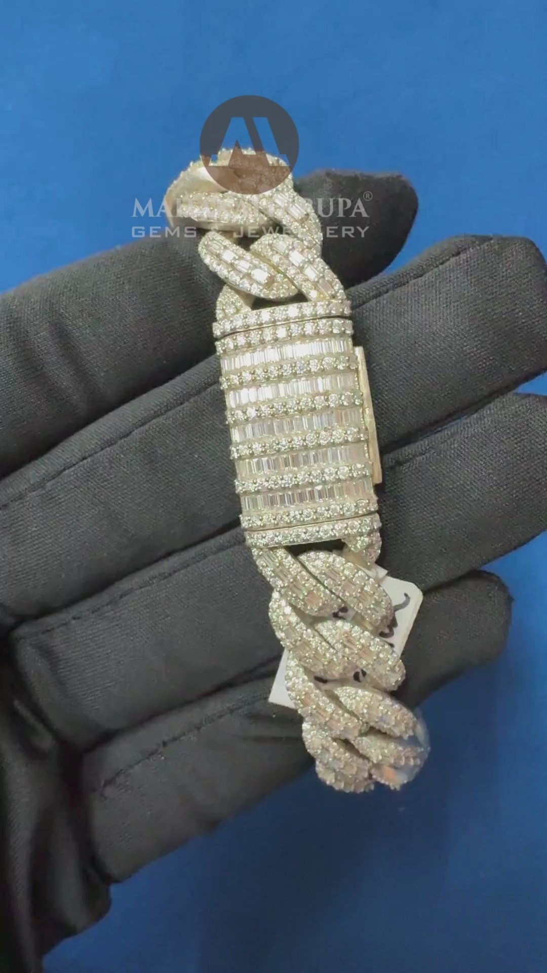 15MM Iced Out Round and Baguette Diamond Cuban Link Bracelets for Men