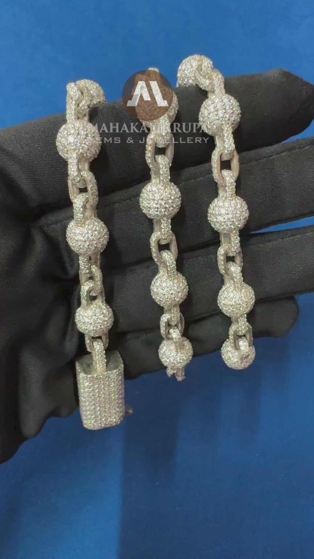 9.5 mm Clustered Lab Diamond Ball Necklace ,925 Sterling Silver Iced  Hip Hop Ball Chain∙
